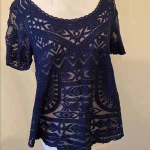 Anthropologie Meadow Rue navy lace top Small - beautiful